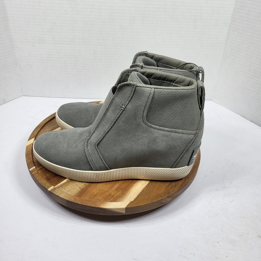 Sorel Women Out N About Pull On Wedge Waterproof Suede Booties Gray Size 7.5